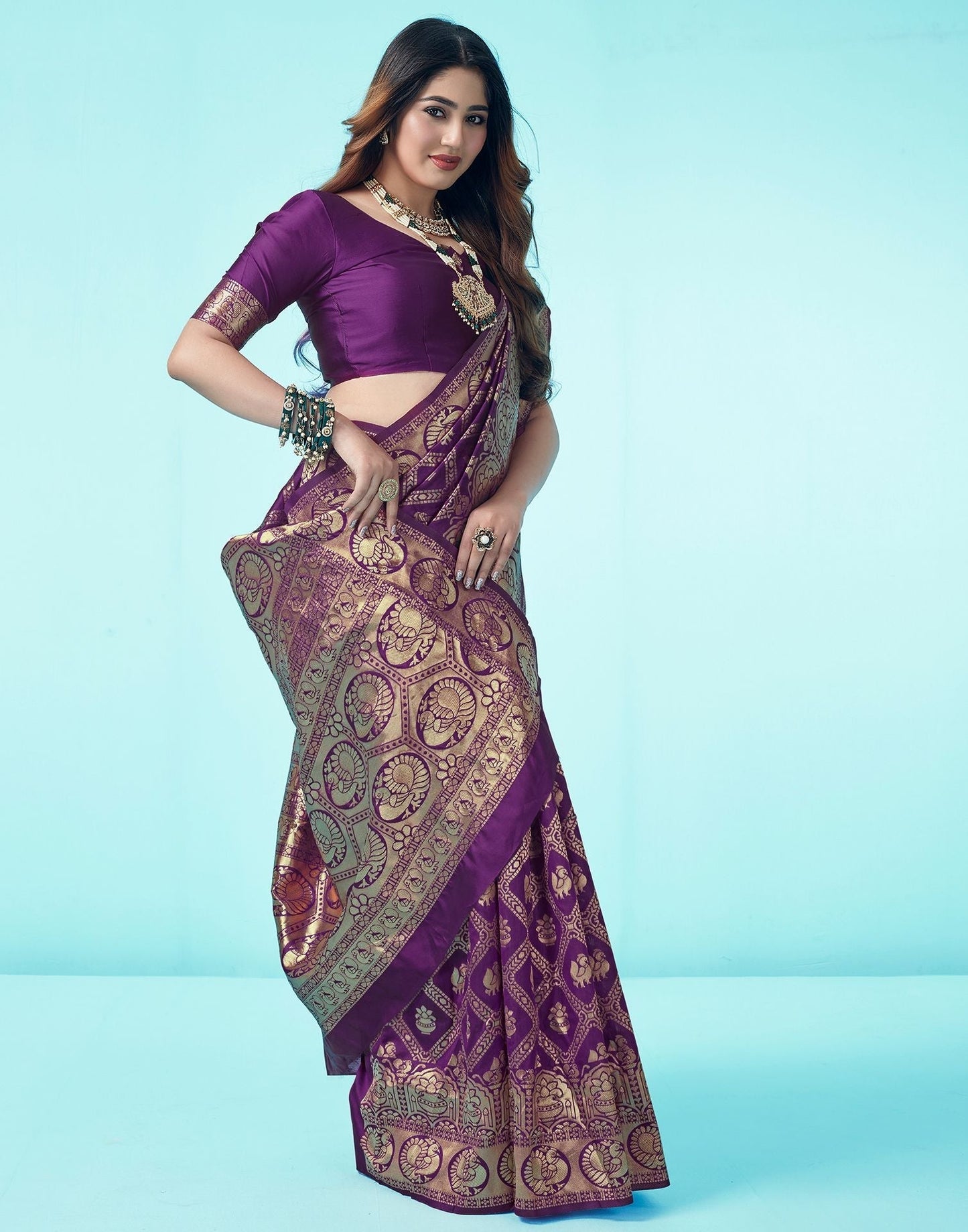 Dark Purple Jacquard Silk Saree 