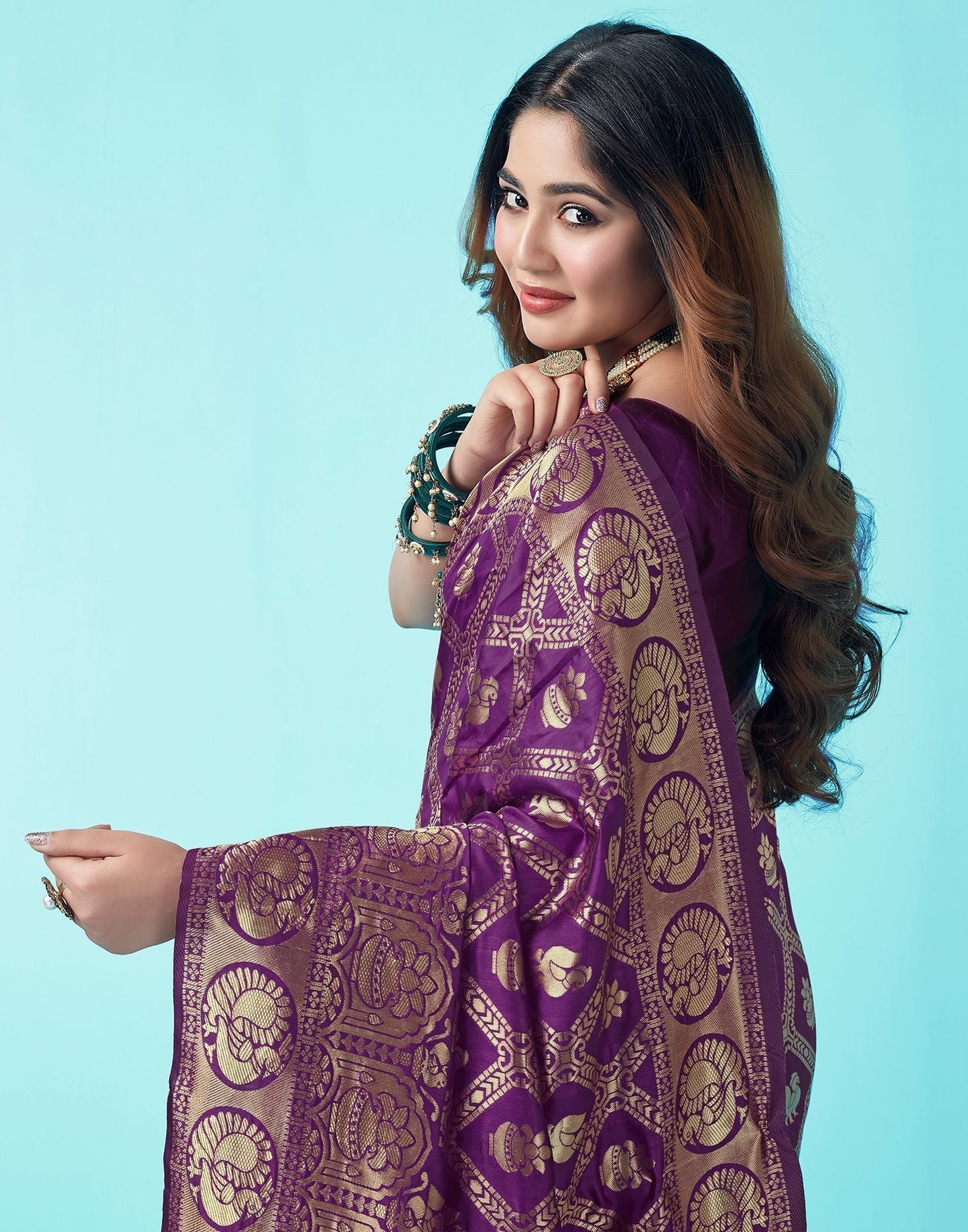 Dark Purple Jacquard Silk Saree 