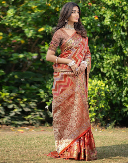 Orange Jacquard Organza Saree 