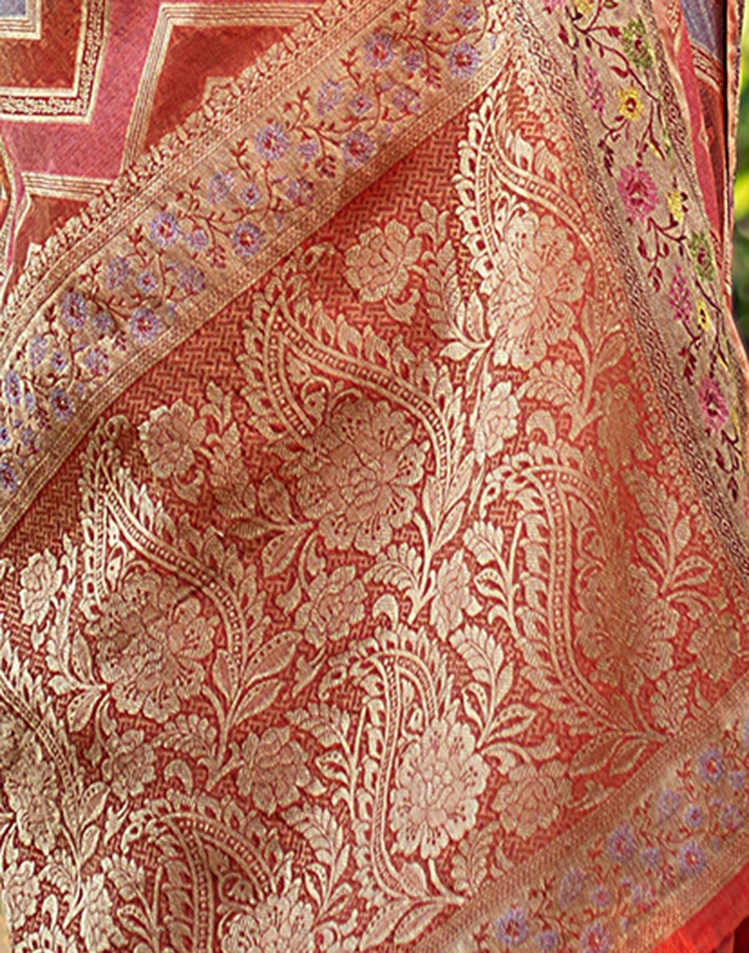 Orange Jacquard Organza Saree 