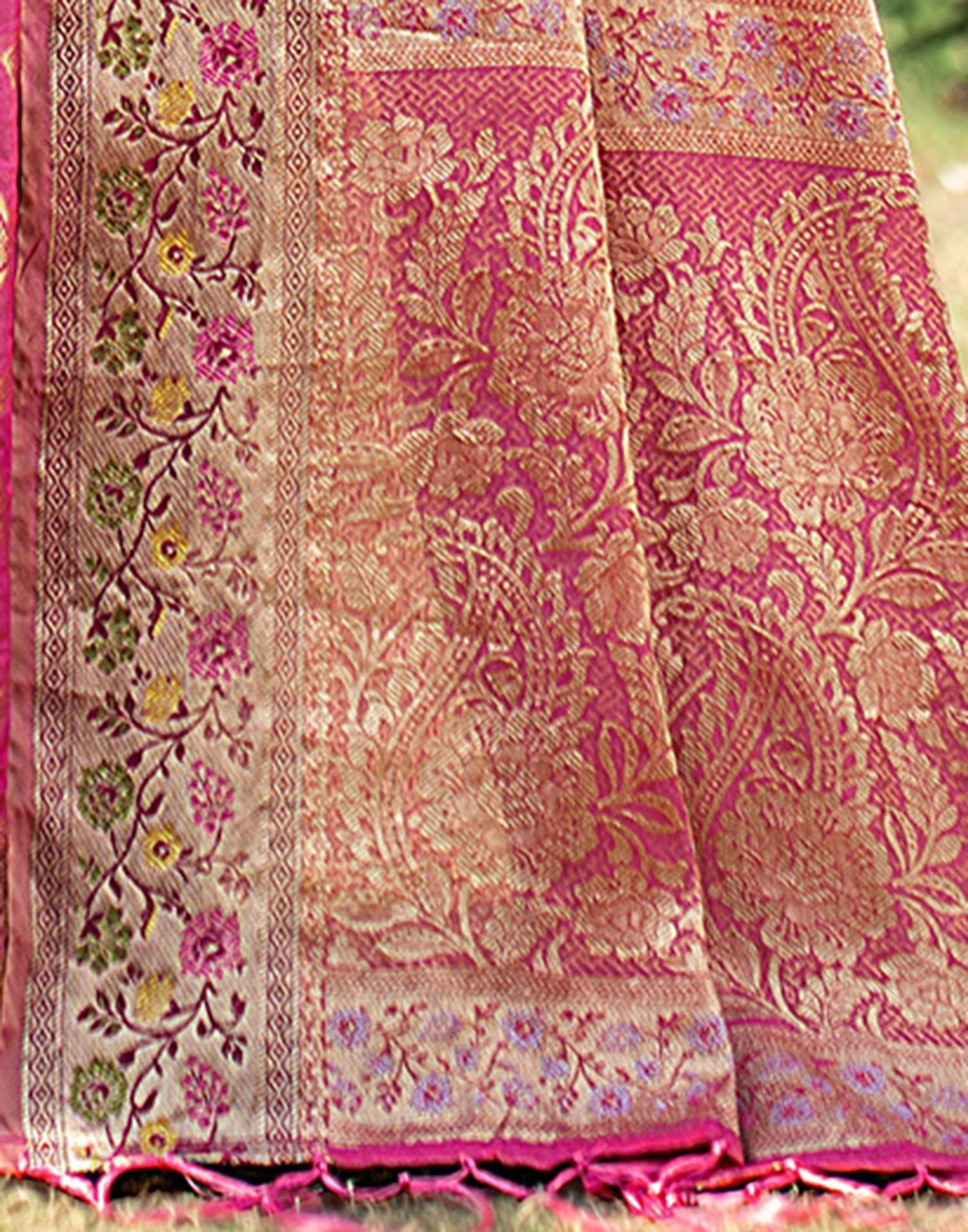 Pink Jacquard Organza Saree 