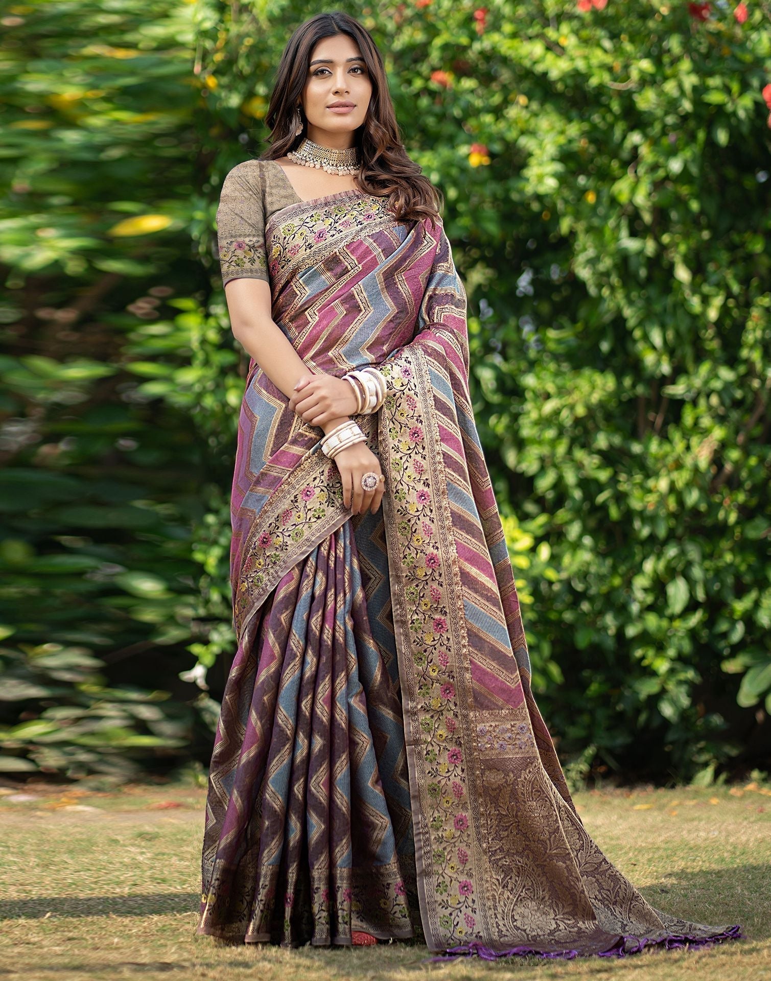 Purple Jacquard Organza Saree 