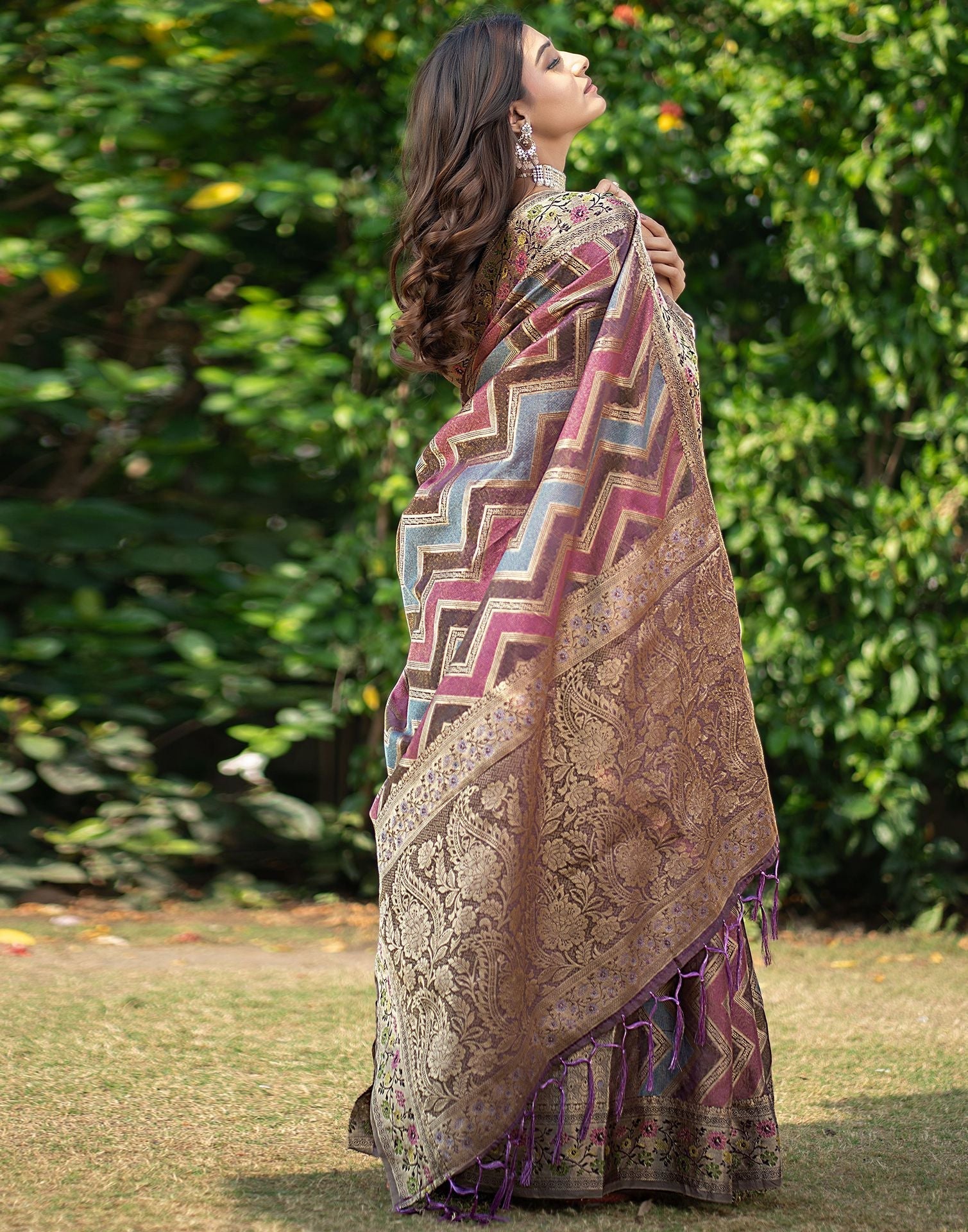 Purple Jacquard Organza Saree 