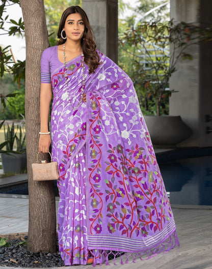 Lavender Jacquard Cotton Saree 