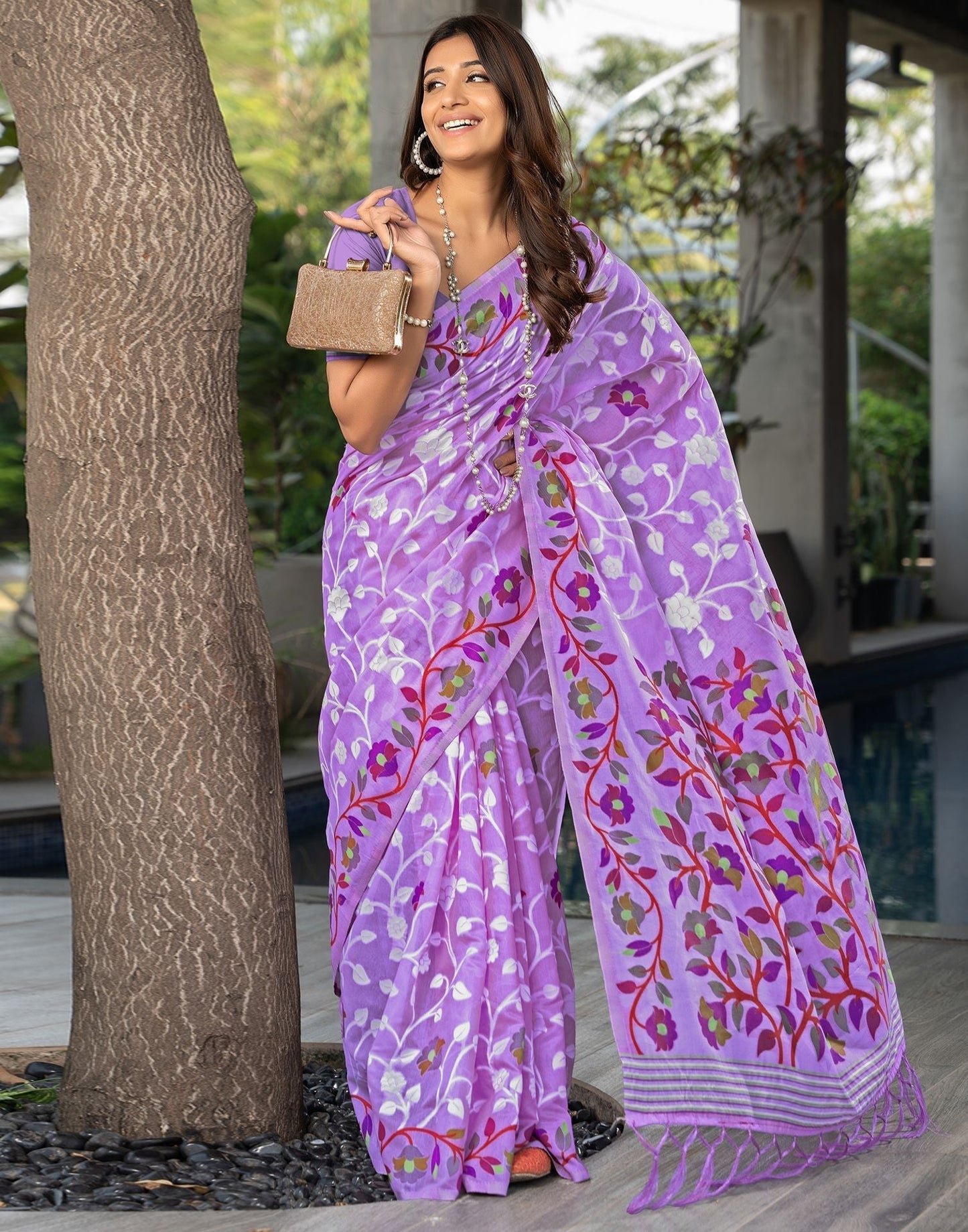 Lavender Jacquard Cotton Saree 