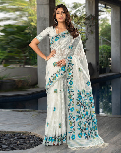 White Jacquard Cotton Saree 