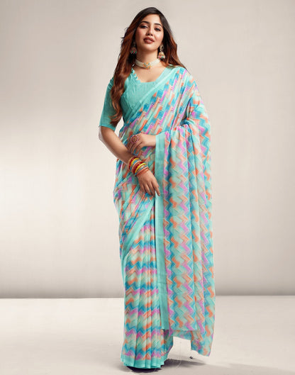 Turquoise Printed Georgette Saree 