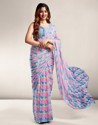 Grey Printed Georgette Saree 