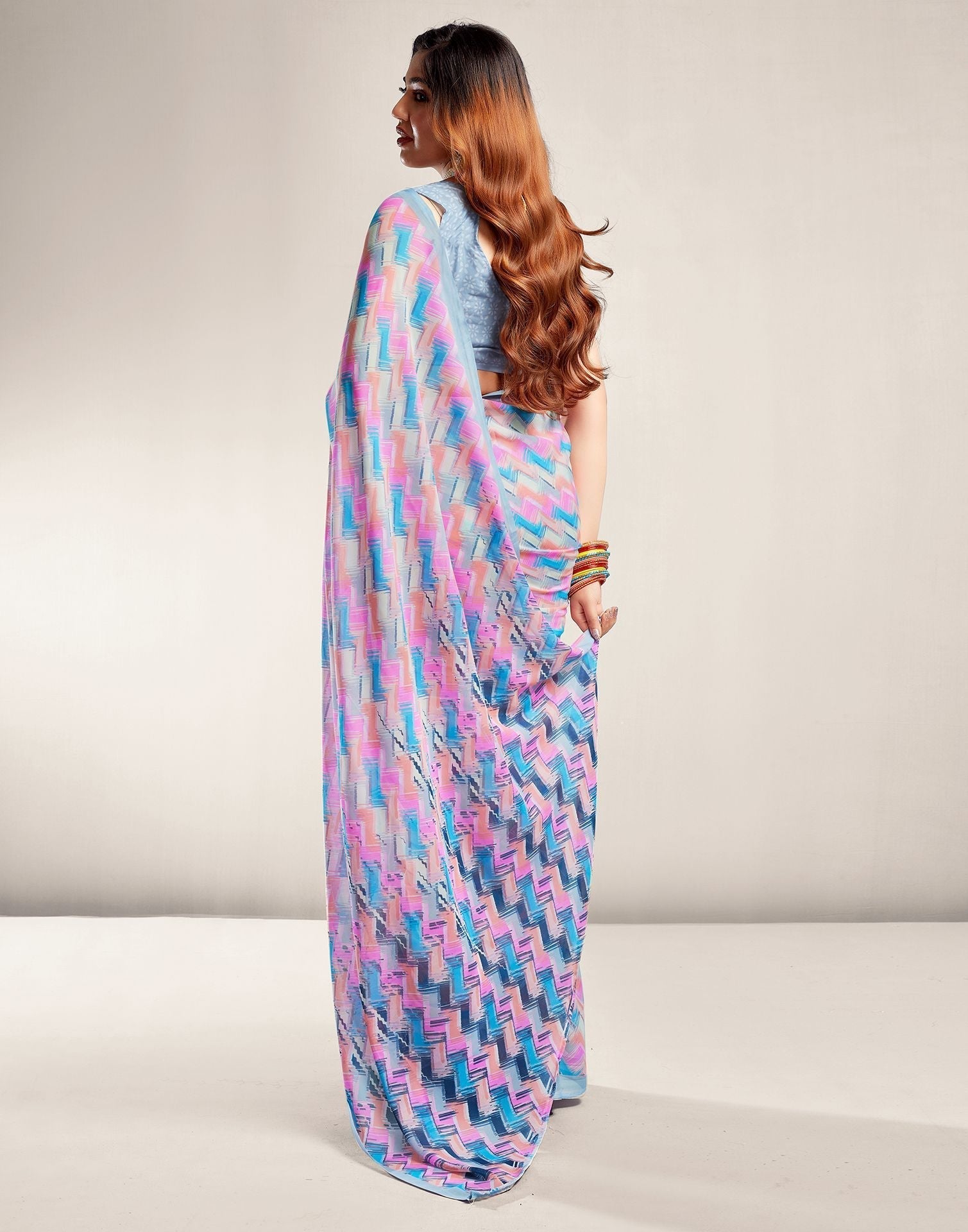 Grey Printed Georgette Saree 