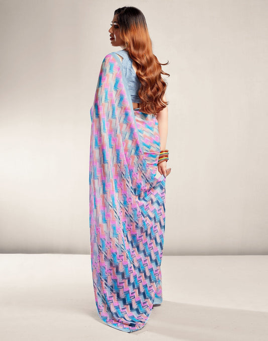 Grey Printed Georgette Saree 