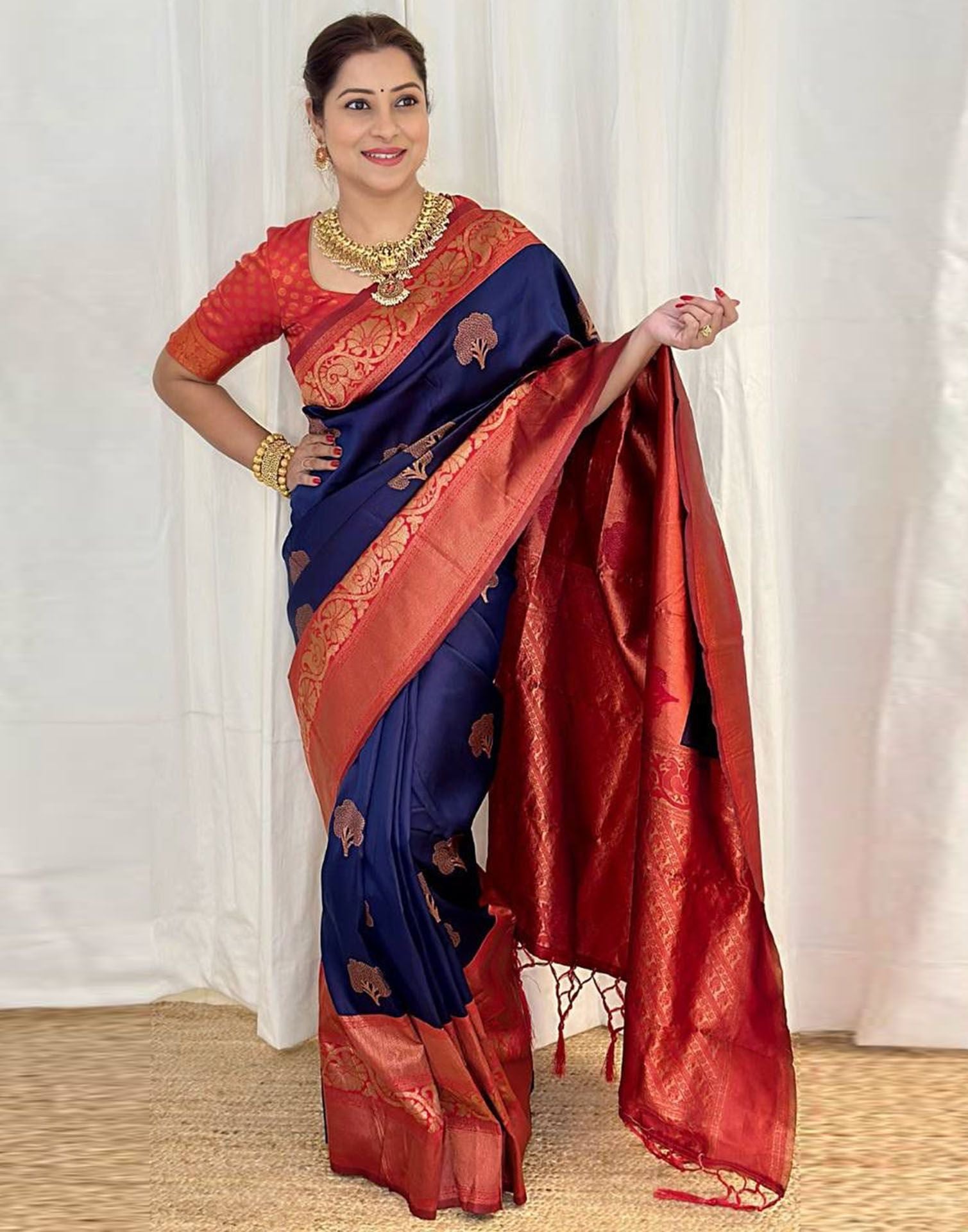 Dark Blue Jacquard Silk Saree 