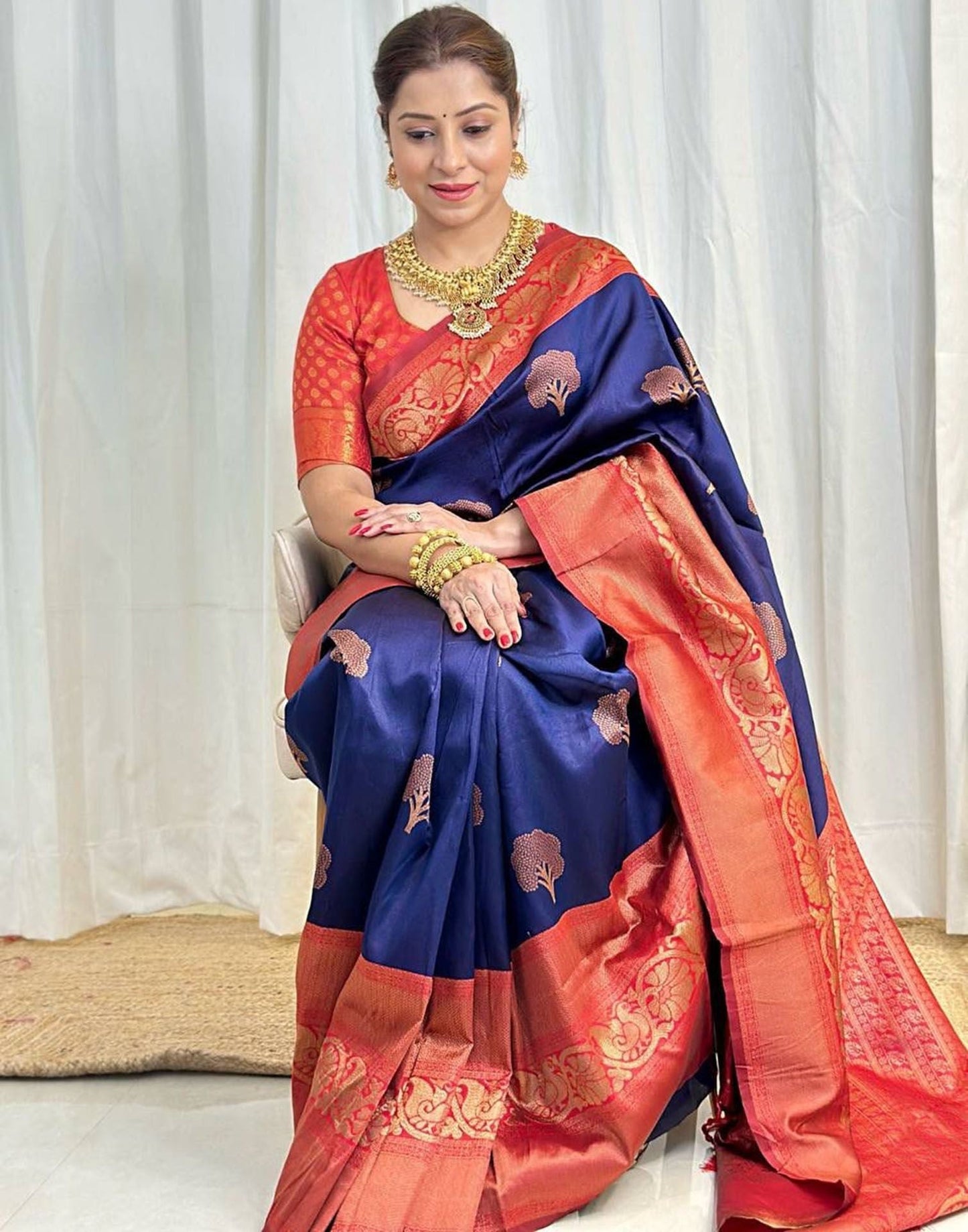 Dark Blue Jacquard Silk Saree 