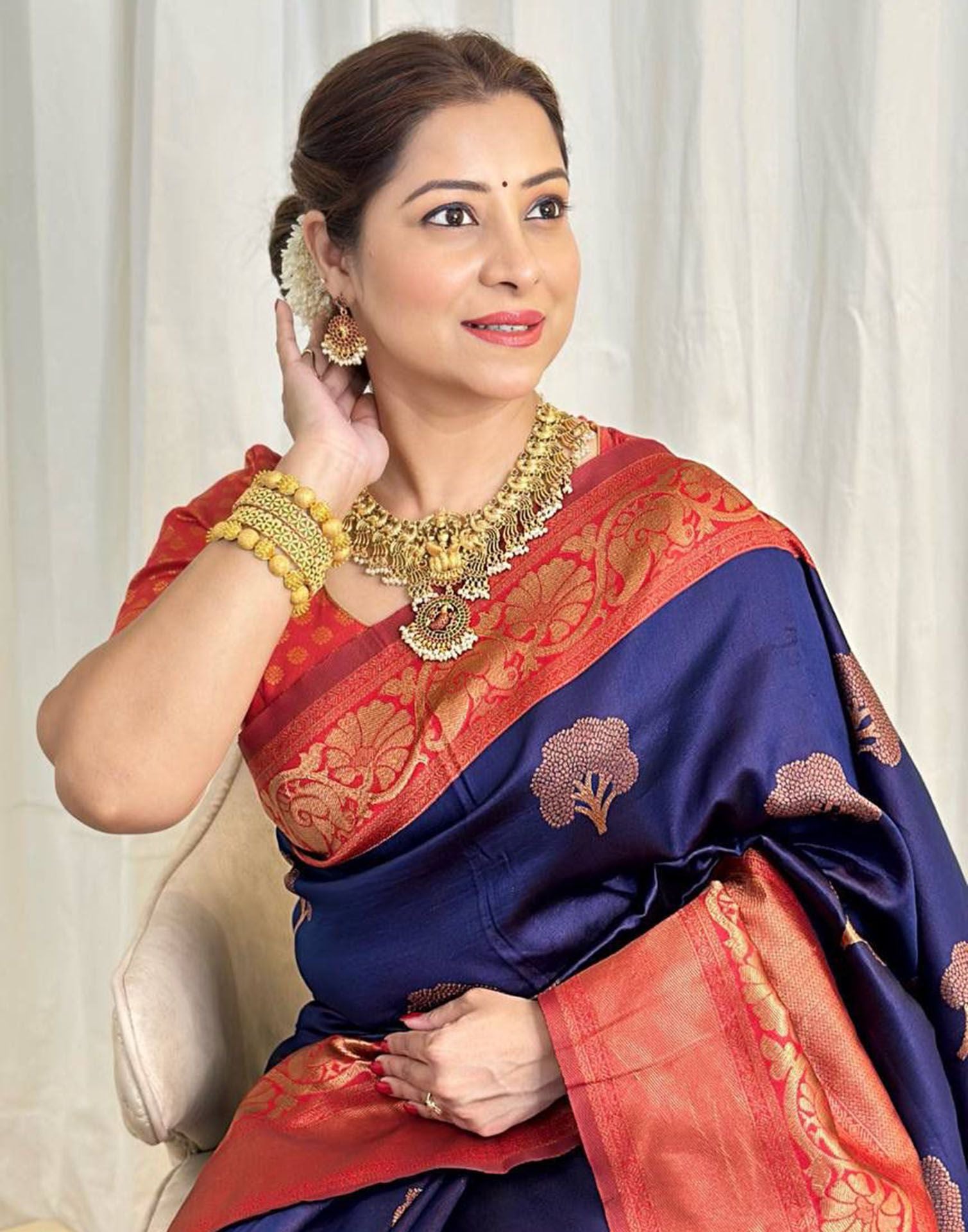 Dark Blue Jacquard Silk Saree 