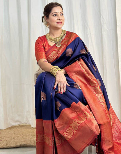 Dark Blue Jacquard Silk Saree 