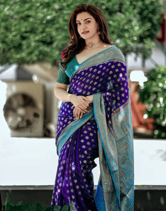 Dark Blue Jacquard Silk Saree 