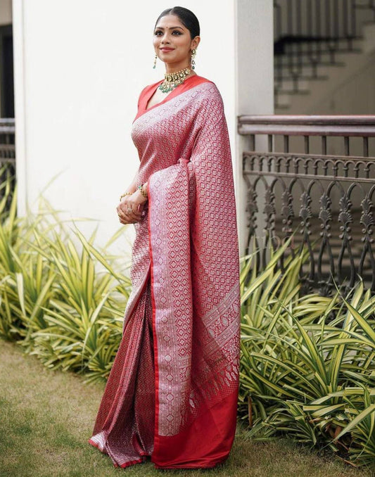 Red Jacquard Silk Saree 