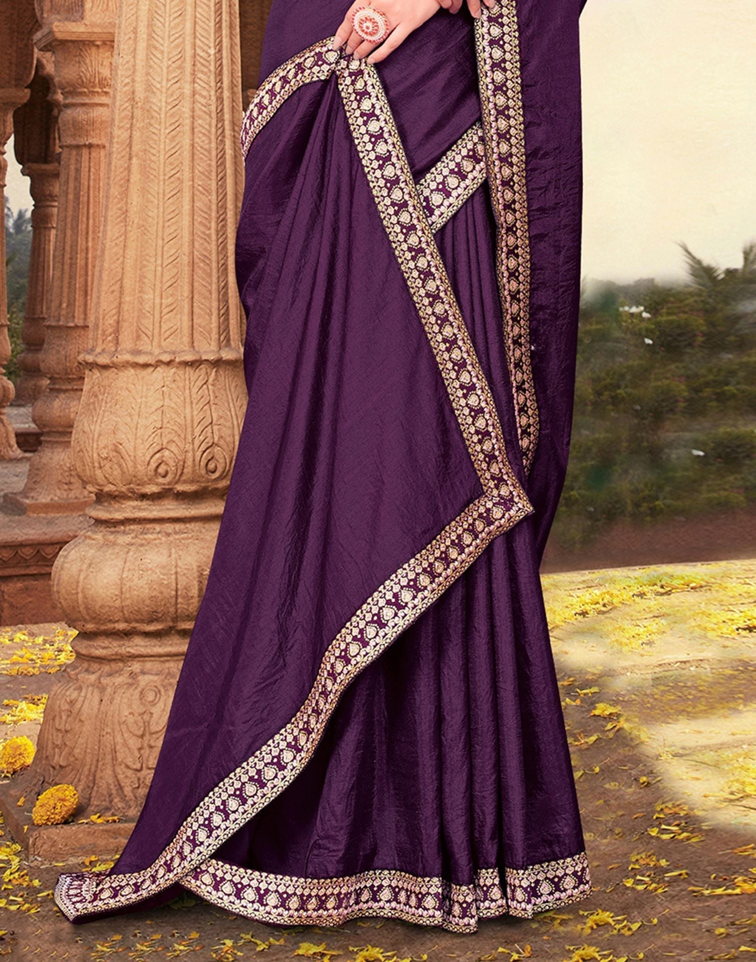 Wine Plain Silk Saree 