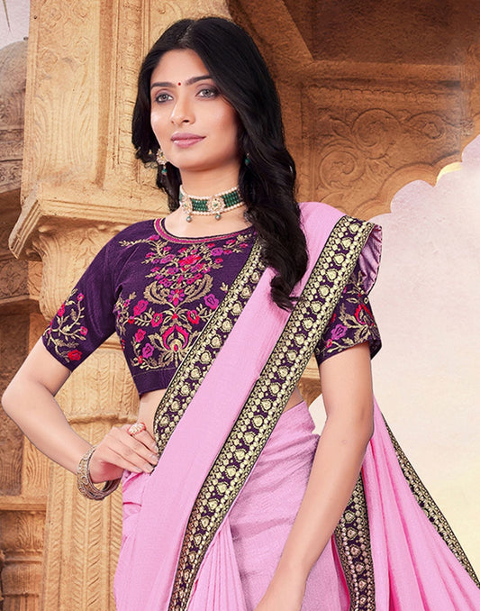 Light Pink Plain Silk Saree 