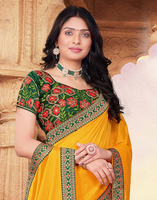 Yellow Plain Silk Saree 