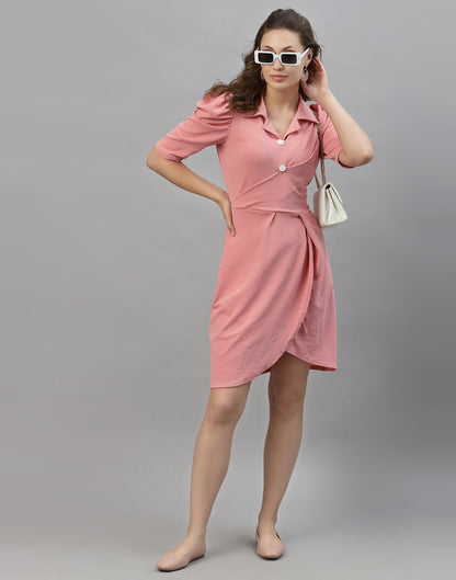 Light Pink Puff Sleeve Collared Dress