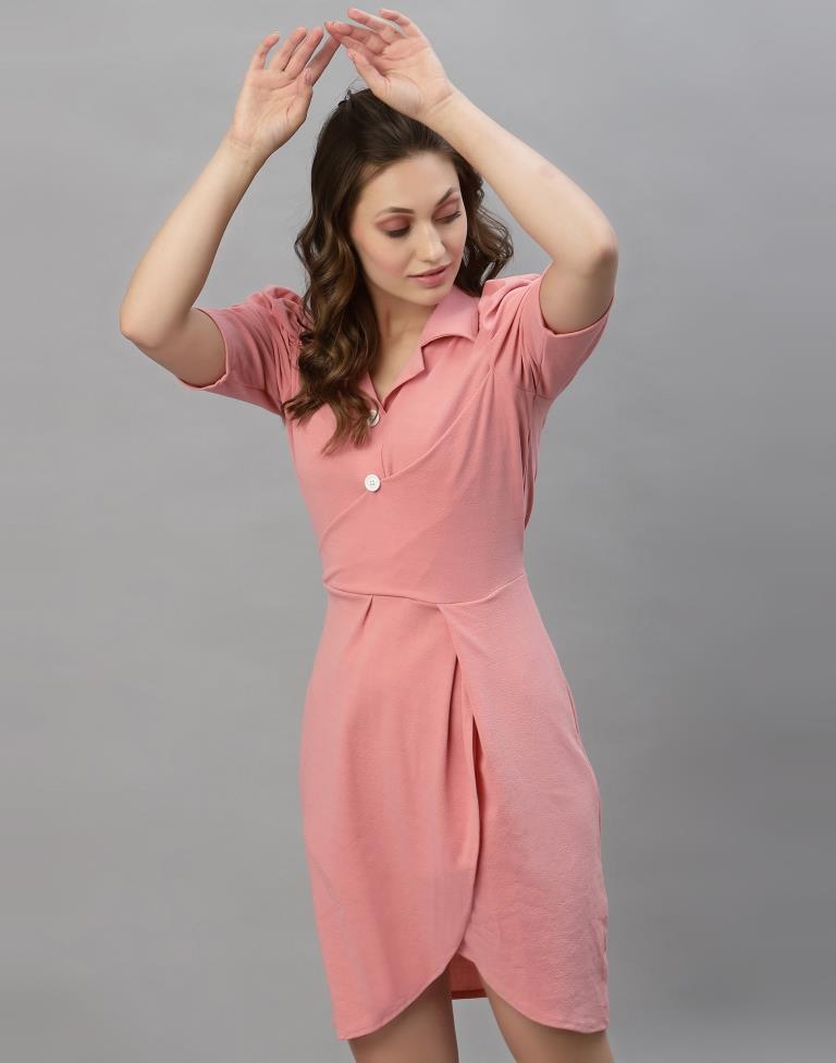 Light Pink Puff Sleeve Collared Dress