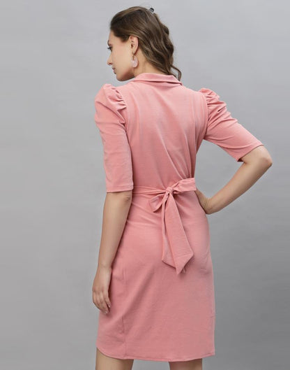 Light Pink Puff Sleeve Collared Dress