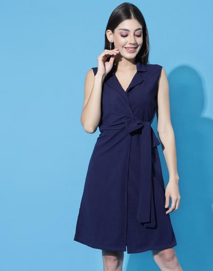 Navy Blue Knotted Collar Dress