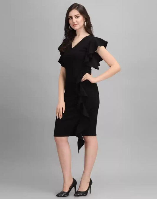 Black Ruffle Bodycon Dress