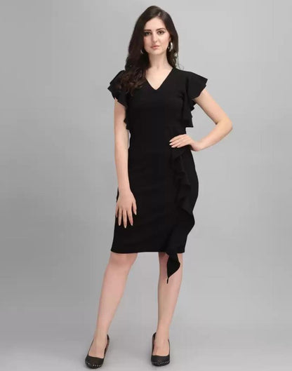 Black Ruffle Bodycon Dress