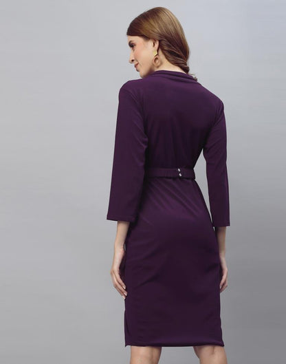 Wine Knotch Collar Bodycon