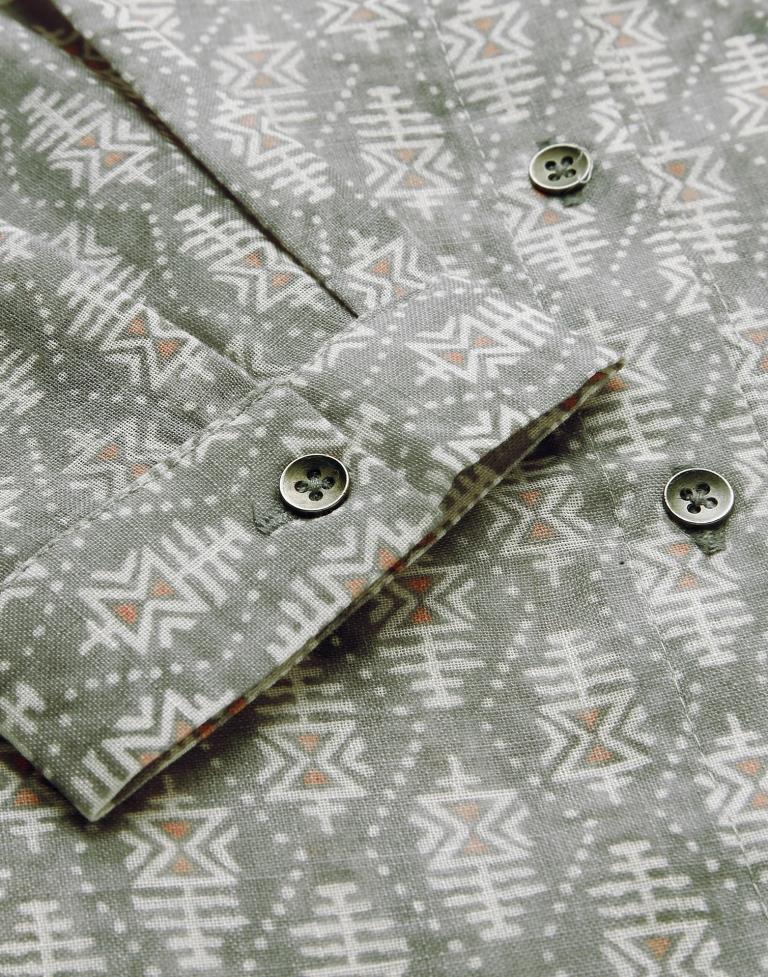 Grey Collared Printed Shirt