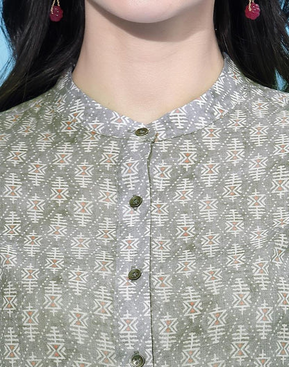 Grey Collared Printed Shirt