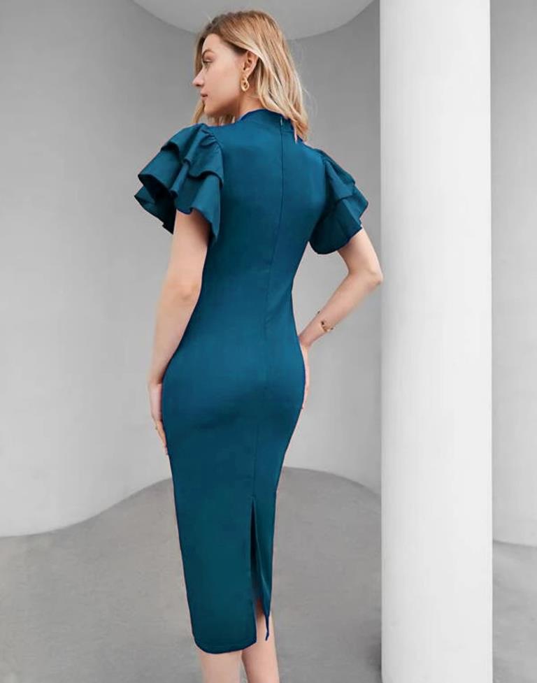 Teal Blue Ruffled Pencil Bodycon