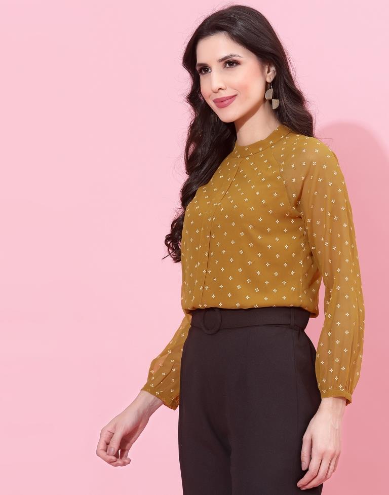 Mustard Yellow Raglan Sleeve Formal Top 