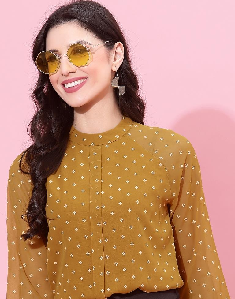 Mustard Yellow Raglan Sleeve Formal Top 