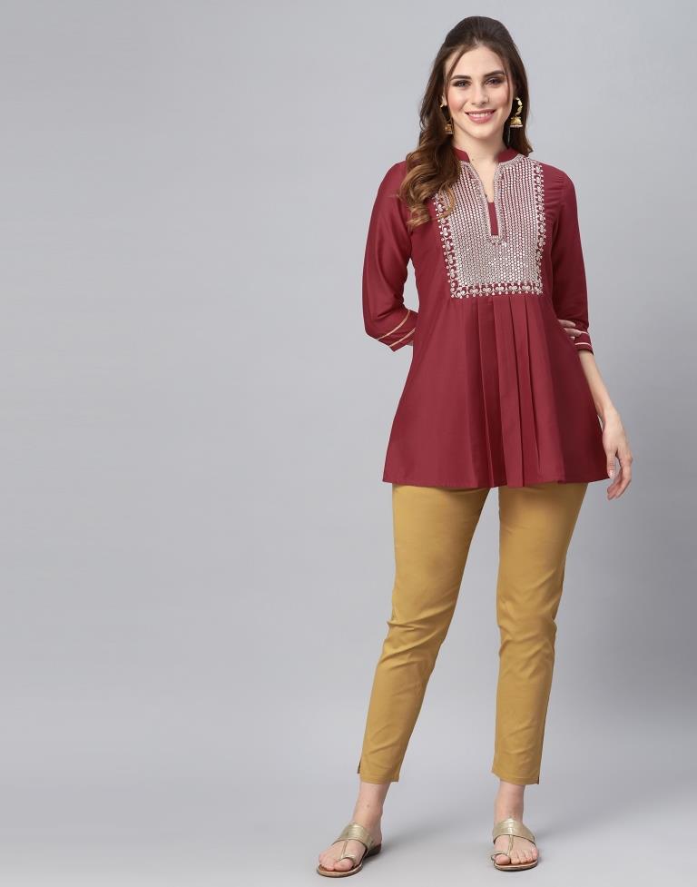 Maroon Embroidered Tunic Top 