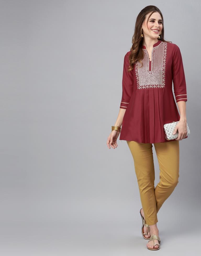 Maroon Embroidered Tunic Top 