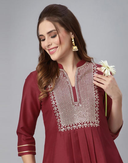 Maroon Embroidered Tunic Top 