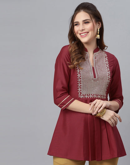 Maroon Embroidered Tunic Top 