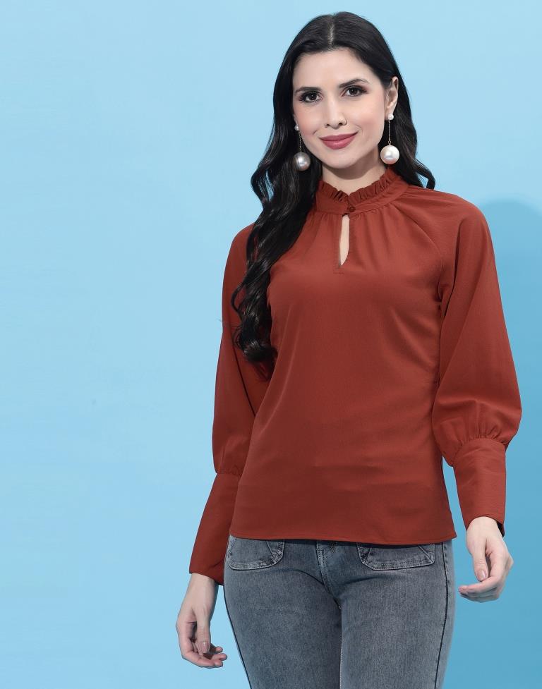 Rust Ruffled Collar Top 