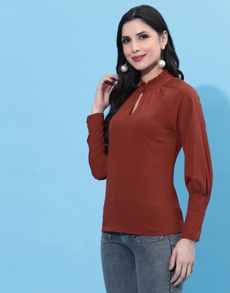 Rust Ruffled Collar Top 