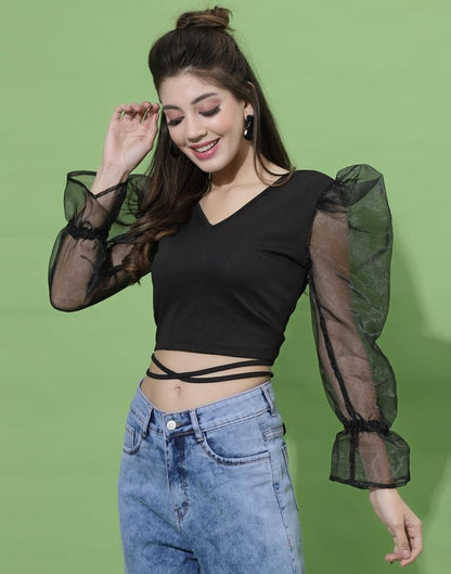 Black Puff Sleeve Top 