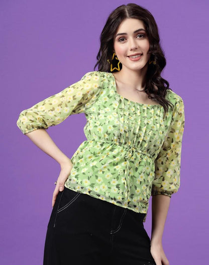 Green Ruched Pleated Top 