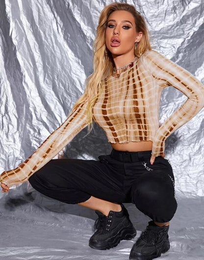 Brown Marble Printed Crop Top 