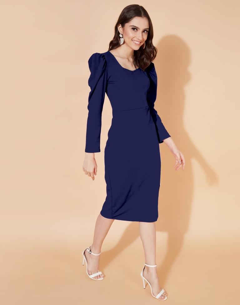 Navy Blue Puff Sleeve Bodycon