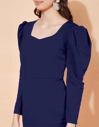 Navy Blue Puff Sleeve Bodycon