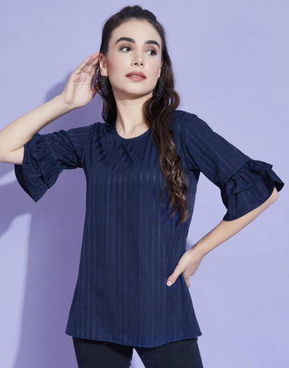 Dark Blue Bell Sleeve Top 