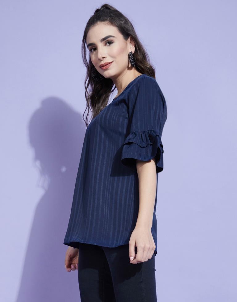 Dark Blue Bell Sleeve Top 