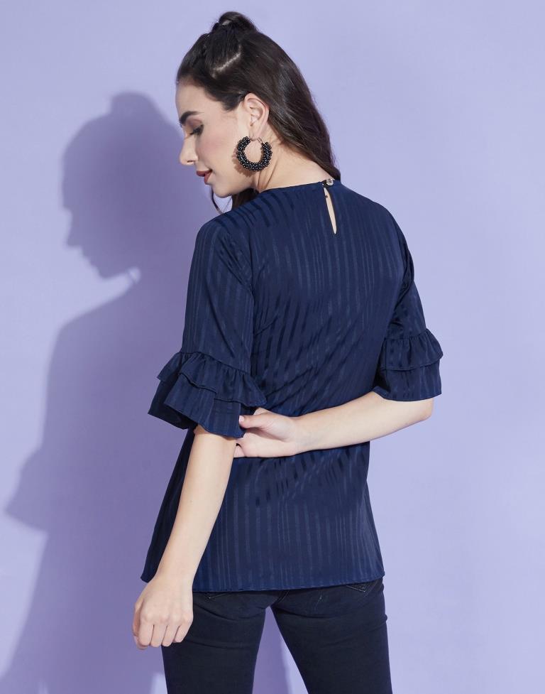 Dark Blue Bell Sleeve Top 