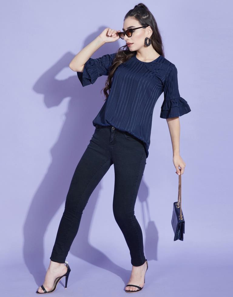 Dark Blue Bell Sleeve Top 